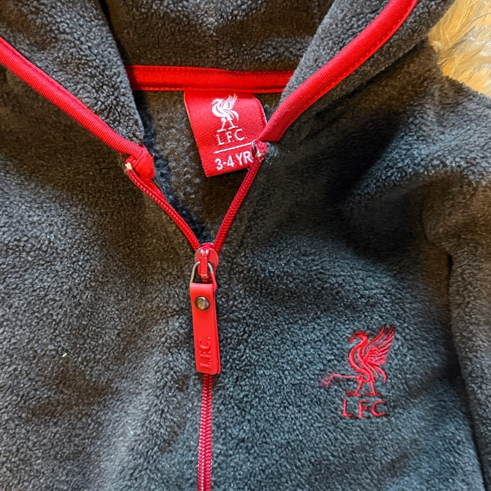 Liverpool FC Kids dark gray fleece Hoodie with Red Trim 3-4Y - Picture 2 of 3